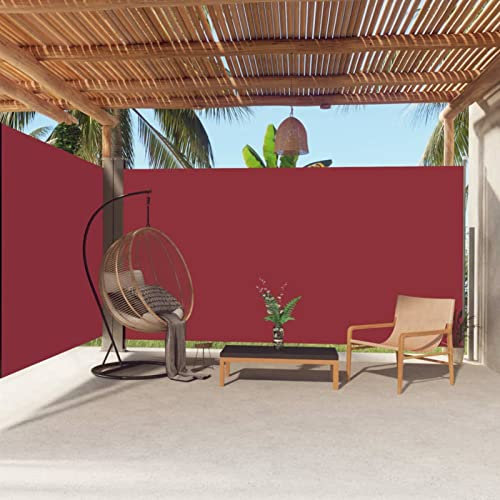 Festnight Doppelseitenmarkise 200x600 cm Doppel Seitenmarkise Ausziehbar Sichtschutz Garten Sonnenschutz Terrasse Sichtschutz Balkon Seitenwand Windschutz Außen Doppelmarkise Rot