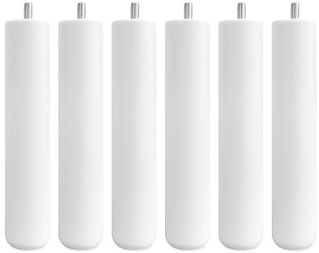 DUÉRMETE ONLINE - Lot de 6 Pieds en Bois pour Base tapissée, cylindriques filetés, Hauteur 25 cm, Couleur Blanche