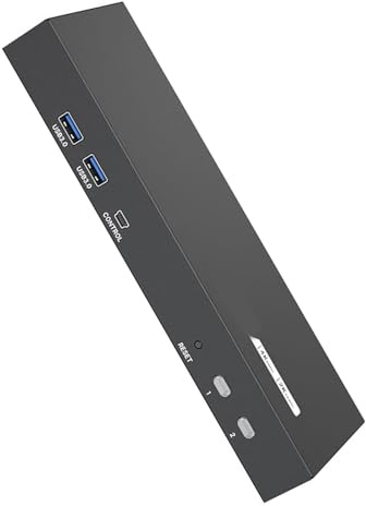 Xinsheinelry Two Monitor HDTV KVM Switcher for 2 Computers with 4K 60Hz USB3.0 Support Hotkeys Controls and Sound Output KVM Switcher Hotkeys Two Displays