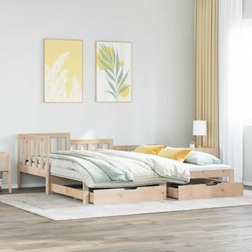 Qnhdfrt Ausziehbares Tagesbett 2 in 1 mit Schubladen Massivholz Kiefer 193.5x98 cm Tagesbett zum Ausziehen als Doppelbett 184 cm Breite Stauraum für Wohnzimmer Schlafzimmer Gästezimmer