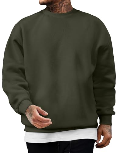JMIERR Sweashirts for Men Casual Crewneck Cotton Long Sleeves T Shirt Loose Fit Pullover Mens Sweatshirts No Hood,Green,L