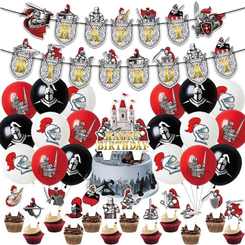 33PCS Set decorazioni per festa di compleanno a tema cavalieri medievali Decorazioni a tema antica Grecia per bambini Palloncini per feste di compleanno per bambini