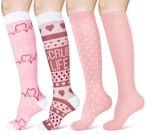 ACWOO 4 Paar Kompressionsstrümpfe für Damen Herren, Bunte Stützstrümpfe Kompressionssocken, Damen Socken für Sport, Flug, Laufen, Reisen, Radsport (L/XL)