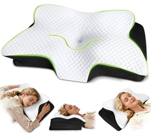 ROOWANA Ergonomisches Kopfkissen Memory Foam, Schwarz 61,7x37x13/13,6cm | Kopfkissen Nackenschmerzen Ergonomisches Seitenschläferkissen, Nackenstützkissen für Seiten-, Rücken- und Bauchschläfer