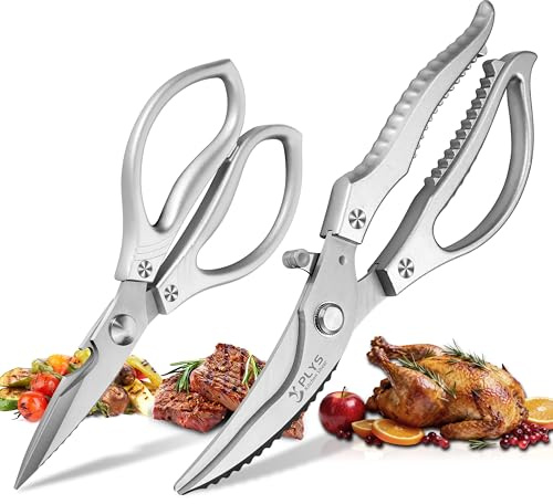 Forbici da Cucina Professionali: Set Forbici Multifunzione in Acciaio Inossidabile per Pollame, Pollo, Pesce, Verdure ed Erbe (Argento)