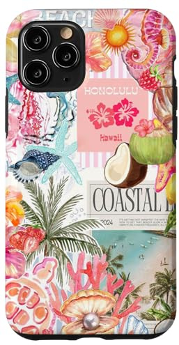 Coastal Beach Collage Pink Summer Coconut Hibiscus Aesthetic Case for iPhone 11 Pro