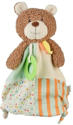 Sterntaler Schmusetuch M Bär BO aus Patchwork-Musselin und samtig weichem Flausch, Knoten an Zwei Enden zum Entdecken, gefüllt mit weicher Polyesterwatte, 29 × 25 × 7 cm – bunt
