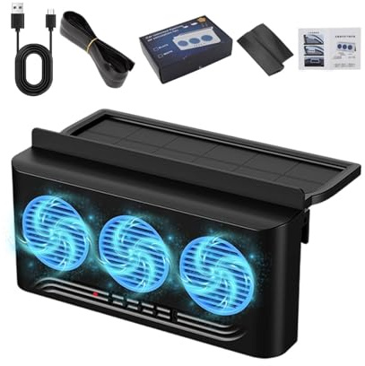 Ventilatore per auto, 3 uscite, ad energia solare, ventola di scarico per finestrini 'auto, per SUV, camion, camper, autostrada, viaggi, guida quotidiana