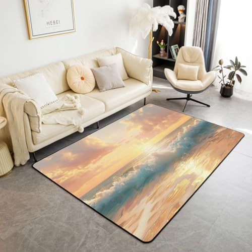 richhome Ozean Strund Teppich 150x200cm Natur Thema Outdoor Teppich Hawaii Ozean Wohnzimmerteppich Sonneny Strund Küste wetterfest für Terrasse Balkon Küche