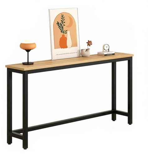 Hssnbkg Over Radiator Shelf, Console Table, Modern Extra Narrow Long Sofa Table Behind Couch,for Living Room, Hallway, Foyer - Black + Wood(60×15×100cm)