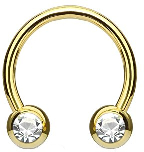 beyoutifulthings Hufeisen-Ring 2 ZIRKONIA Universal-Piercing Brust Nippel Nase Septum Ohr Helix Cartilage Edelstahl Gold Clear 1,2mm 10mm