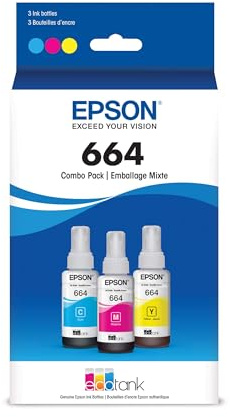 EPSON 664 EcoTank Ink Ultra-high Capacity Bottle Three Color CMY Combo Pack (T664520-S) Works with ET-2500, 2550, 4500, 4550, 2600, 2650, 3600, 16500