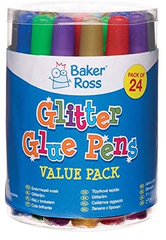 Baker Ross Glitter Glue Pens (Pack Of 24) For Kids Arts And Crafts