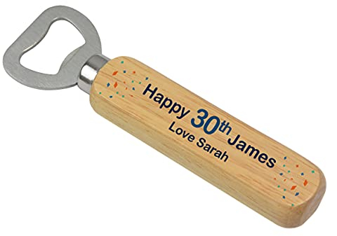 Personalised 30th Birthday Gifts for Him - 18th, 21st, 30th, 40th, 50th, 60th Birthday Gifts for Dad, Grandad, Son, Boyfriend, Husband - ANY Age ANY Name - Wooden Beer Drinks Bottle Opener Gifts