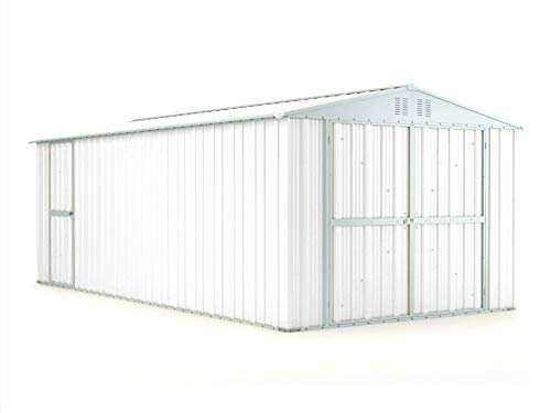 Box in Acciaio Zincato Casetta da Giardino in Lamiera 3.27 x 6.11 m x h2.35 m - 346 KG – 19,98 metri quadri – BIANCO