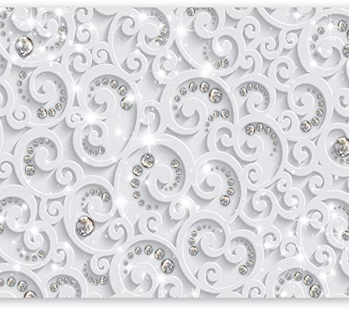 murando Fototapete selbstklebend 3D Effekt 441x315cm Foto Tapete Tapetenfolie Möbelfolie Wandverkleidung Wandtapete Motivtapeten Bildtapete Schlafzimmer 3d Effekt Ornament weiß grau f-C-0218-a-a