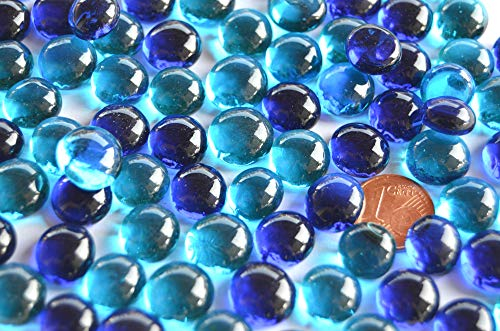 70g Mini Glasnuggets 10-12mm Muggelsteine ca. 50 Stück Glassteine Dekosteine (Blaumix)