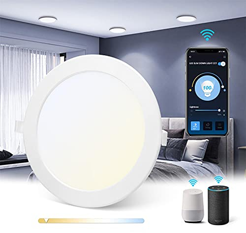 Aigostar Downlight LED Empotrable Inteligente Ultrafina 18W, CCT. Regulable de luz cálida a blanca 3000-6500K, 1380lm. Compatible Alexa y Google Home. Foco Empotrable led: 22 x 3,2 cm alto.