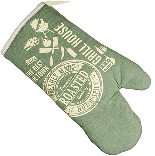 alles-meine.de GmbH Topfhandschuh - Grill House - Retro - grün - 100% Baumwolle - mit extra Langen Schaft/Topflappen - für die Küche - Grillhandschuhe - Topfhandschuhe - lang ..