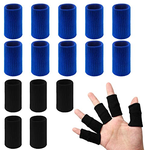 20 PCS Finger Sleeves Protectors, Sport Finger Sleeves Finger Splints Thumb Finger Brace Support Elastic Thumb Sleeves for Relieving Pain Arthritis Trigger Finger(Blue Black)