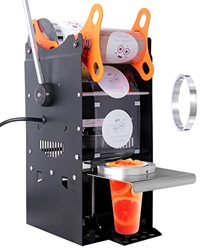 JIAWANSHUN Manual Cup Sealing Machine Electric Cup Sealer for Bubble Boba Milk Tea Cup Sealer for Height 170mm φ90mm/95mm Plastic and Paper Cup (110V)