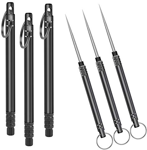 Iliensa 3 palillos de dientes portátiles de titanio, palillos de dientes de bolsillo de metal de acero inoxidable, palillos de dientes reutilizables para acampar al aire libre, picnic, viajes (negro)