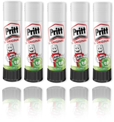 5 barras de pegamento Pritt originales de 11 g, 90 % naturales, para el hogar, la escuela, la oficina, suministros para niños, manualidades ecológicos, adhesivos seguros para bricolaje, agarre