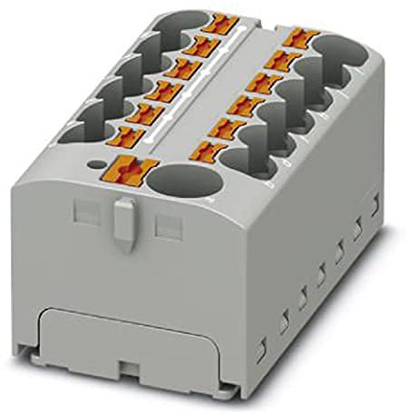 PHOENIX CONTACT PTFIX 10/12X4-G GY Verteilerblock, Intern Gebrückt, 450 V, 32 A, Anzahl der Anschlüsse 13, Querschnitt 0,2 mm² - 6 mm², AWG 24 - 10, Breite 46,3 mm, Höhe 22,7 mm, Grau, 8 Stück