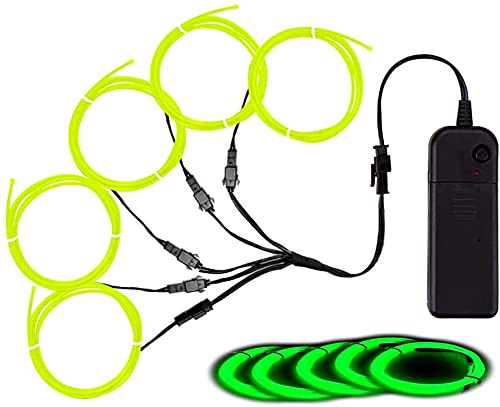 Balabaxer EL-Draht, Noise Reduction Neonlichter Draht 5 in 1 Meter, Elektrolumineszenzdraht für Halloween, Weihnachtsfest, DIY Dekoration…… (Fluoreszentes Grün)