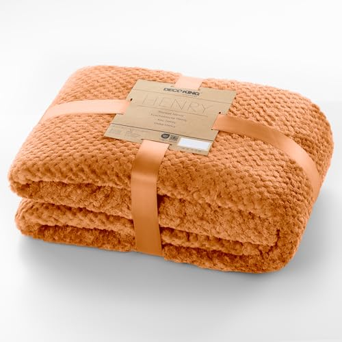 DecoKing Kuscheldecke 70x150 cm Decke Microfaser Wohndecke Tagesdecke Fleece weich sanft kuschelig skandinavischer Stil Fuchsrot Henry