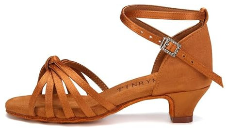 TINRYMX Scarpe da Ballo Donna &Bambina Latino Americano con Raso Sandali da Ballo,DJXGG-marrone-4CM,37EU