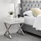 Furniturebox UK Oxford Bed Side Bedside Table With Drawer White High Gloss and Silver Chrome End Side Table Nightstand Storage Unit