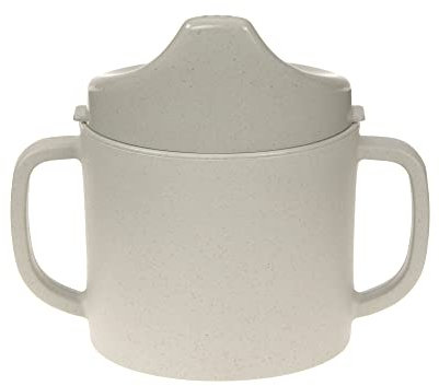 LÄSSIG Tasse à boire pour enfants avec anse et couvercle amovible 150 ml/Sippy Cup Uni warm grey