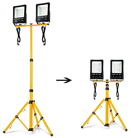 NAIZY LED Baustrahler Arbeitsleuchte 200W*2 16000LM LED Fluter Floodlight inkl. 3M Kabel Wasserdicht und Stativ IP66 für Innen-und Außenbereich Baustelle Garage (2 * 200W Kaltweiß + Stativ)