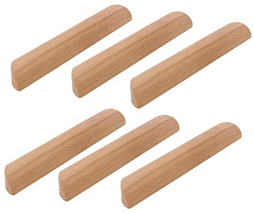6 Stück Holz Möbelgriffe Holz Schrankgriffe Küchengriffe Buche Natur Garderobe ?Ziehgriffe Landhausstil Stangengriffe Wohnzimmer Schrank Türgriff Inkl Schrauben (Lochzentren:160mm)