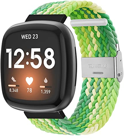 HYKEJI Nylon Armband Kompatibel mit Fitbit Versa 3 / Fitbit Sense Armband, Nylon Geflochten Einstellbar Elastisch Dehnbarer Ersatz Sport Armband für Fitbit Versa 3 / Fitbit Sense (K)