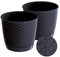 Tymar Blumentopf mit Untersetzer, 2er Set, Übertopf aus Kunststoff, Runde Rattan-Optik RR01 (Anthrazit, ø 19 cm)