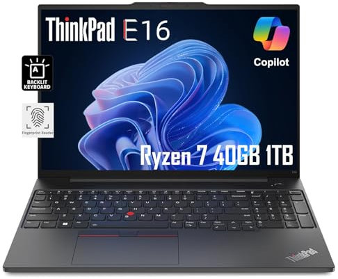 Lenovo ThinkPad E16 – Laptop Business (16 pollici FHD+, AMD Ryzen 7 7730U, 40 GB RAM, 1 TB SSD, impronta digitale, retroilluminata, webcam FHD, Wi-Fi 6