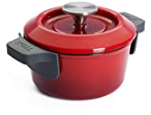 Woll Hierro fundido con tapa con asas de silicona – inductivo – Ø 16 cm, 8 cm de alto, 1,3 l – Adecuado para todo tipo de fuegos, hierro fundido, apto para horno hasta 250°, sin asas de silicona, rojo