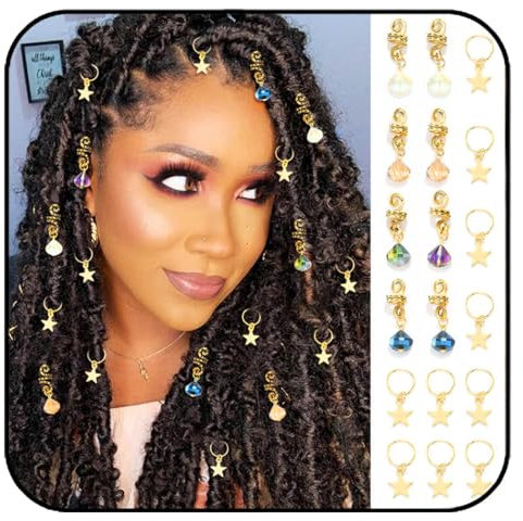 Formery Crystal Spiral Loc Schmuck Gold Sterne Braid Haarschmuck Ringe Coiling African Dreadlock Zubehör für schwarze Frauen (18 Stück)