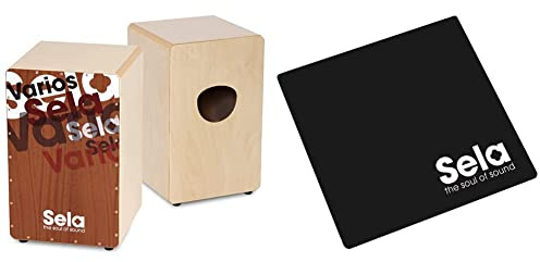 Sela SE 013 Varios Design Snare Cajon mit Sela Snare System, geeignet für Anfänger und Fortgeschrittene, Made in Germany & SE 006 Cajon Pad Black, Sitzauflage, Sitzkissen, Polster für Cajons (26x26cm)
