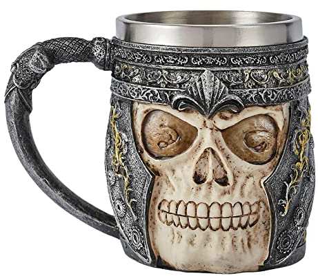 Skull Coffee Mug Stainless Steel Viking Gifts for Men Beer Mugs Novelty Christmas Gifts for Father, Husband Cool Coffee Mugs, 12.25 oz