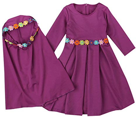 Mädchen Moslems langer Hijab Ärmeln Baby lange Islamische mit Abaya-Stickerei Kinder Mädchen Kleidung & Rock Schwarzer Mädchen Einfach