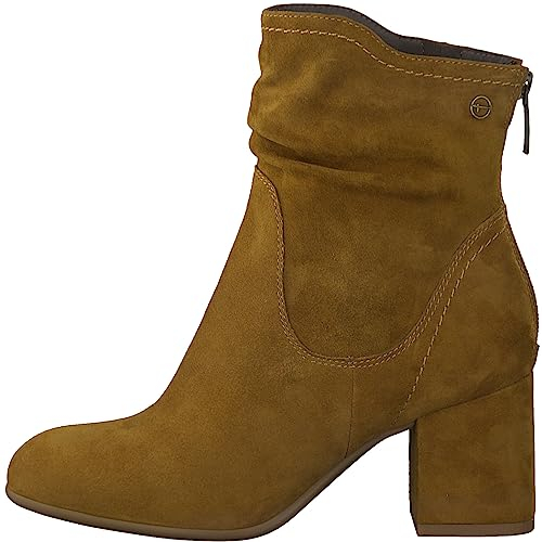 Tamaris COMFORT Damen Stiefeletten mit Absatz aus Wildleder Blockabsatz Comfort Fit, Braun (Camel), 37 EU
