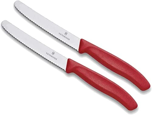 Victorinox Ensemble de 2 couteaux de table Swiss Classic rouge avec bord dentelé, poignée ergonomique, passe au lave-vaisselle