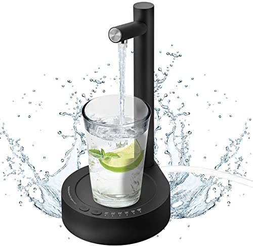 AUAUY Dispensador Eléctrico de Botella de Agua de Escritorio, Dispensador de Agua Potable con Carga USB Portátil,Salida de Agua de 6 Niveles Ajustable para Hogar, Oficina, Aire Libre (Negro)