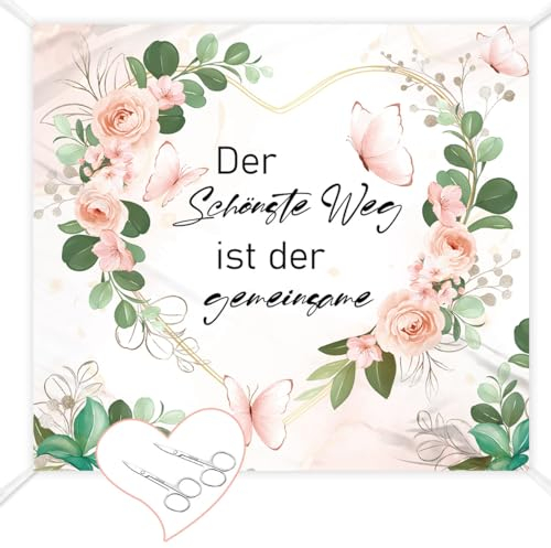 Hochzeitsherz zum Ausschneiden mit Lanyards und 2 Scheren, Just Married Hochzeit Bettlaken, Perfektes Hochzeitsgeschenk, Hochzeitsdeko und Hochzeitsspiel für Braut und Bräutigam, 200x180cm