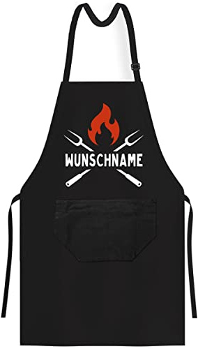 OM3® Wunschname + BBQ Grillschürzen - Aprons - personalisierte Schürze - Küchenschürze für Erwachsene Unisex