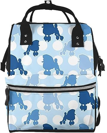 Wickeltasche mit blauem Pudel und Punkten, Wickeltasche, Unisex, für Mütter und Väter, Schwarz , One size