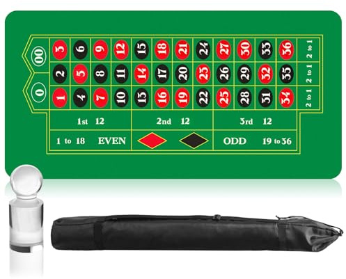 Poen Roulette-Matte, Filz-Layout-Set, Gummi-Roulette-Rad, Tischabdeckung, Craps-Matte mit Gewinnmarker, Aufbewahrungstasche, Casino-Geschenk für Casino-Freunde, Party, Zuhause, Unterhaltung, Nacht